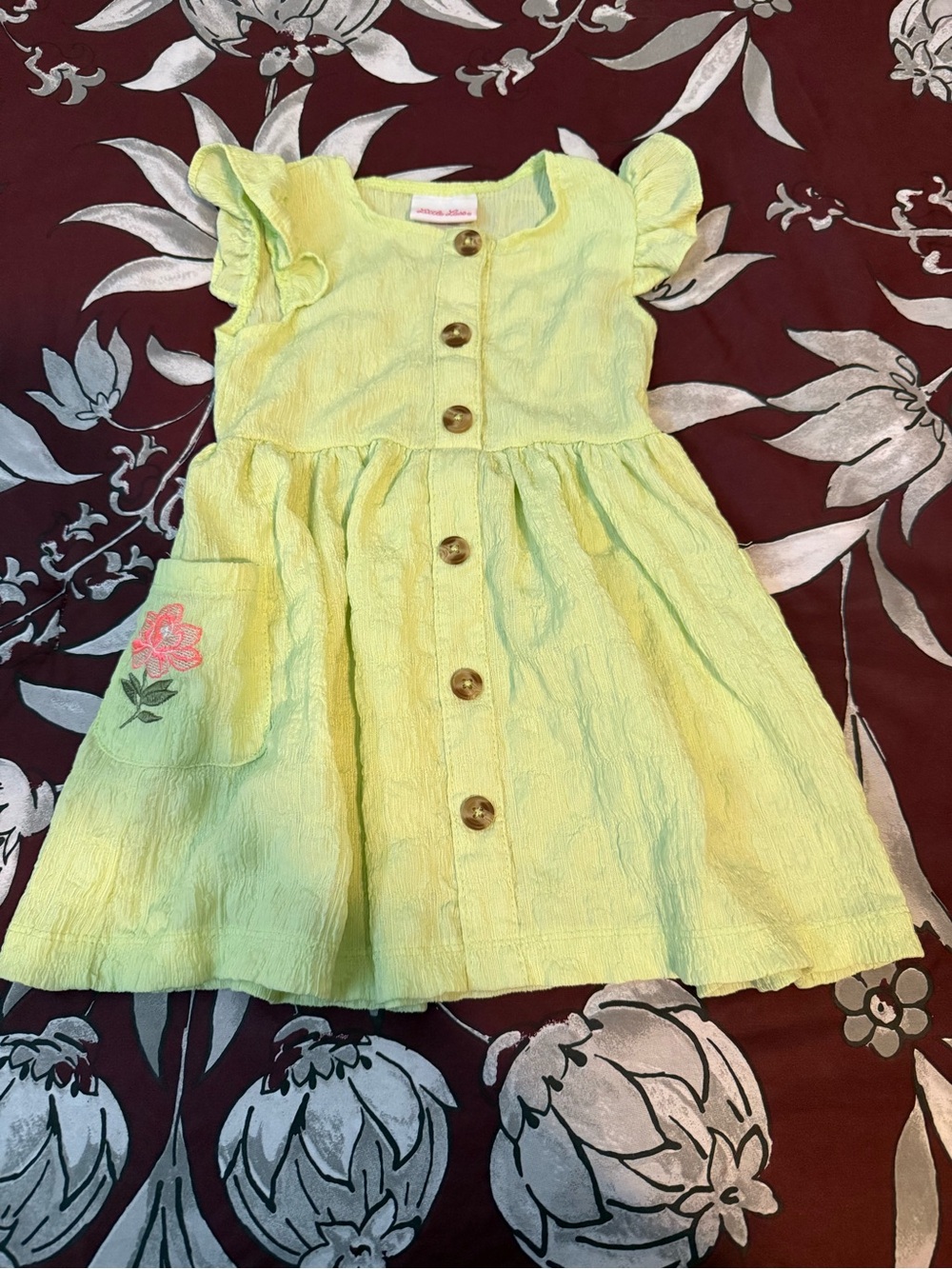 Little Lass Light Yellow Button-Front Dress with Flutter Sleeves